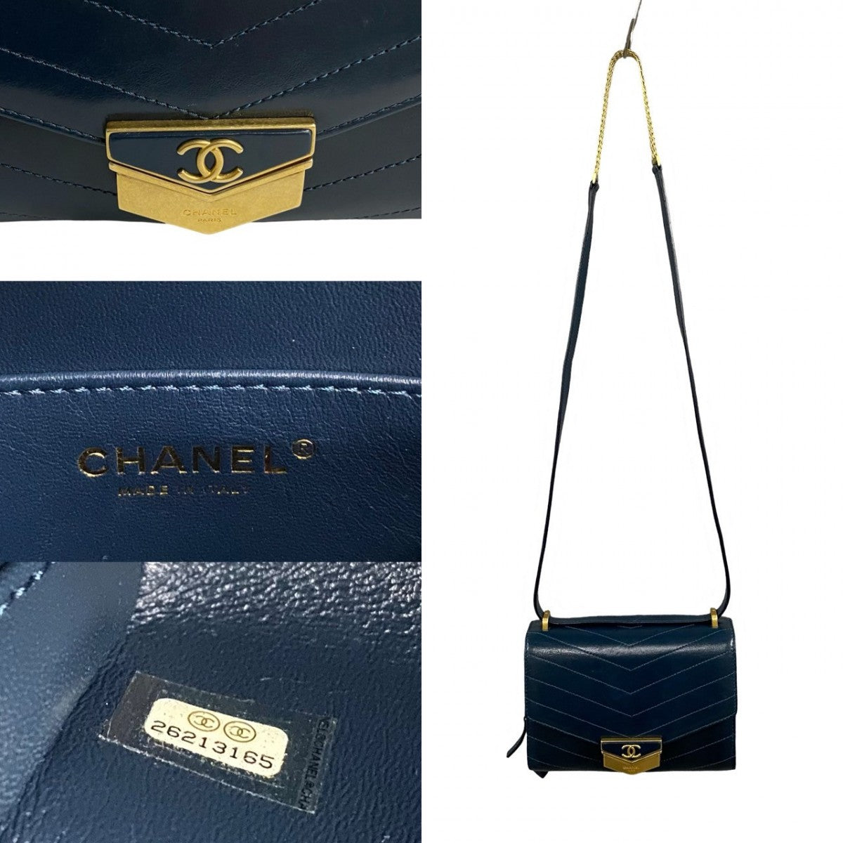 CHANEL Shoulder Bag lambskin Navy COCO Mark Vstitch Women