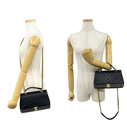 CHANEL Shoulder Bag leather black Vstitch Women