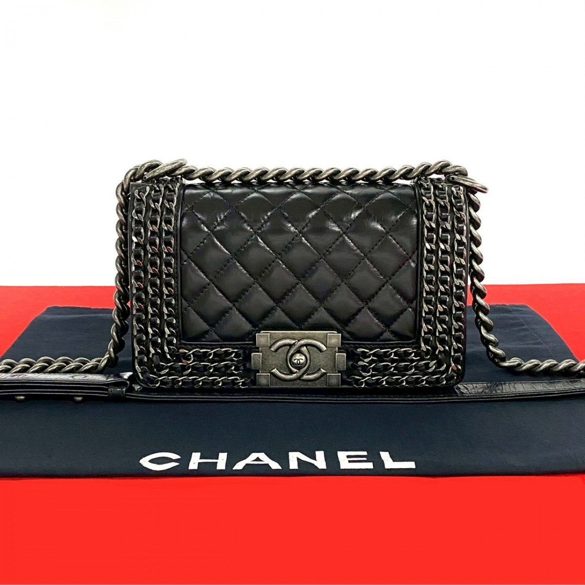 CHANEL Shoulder Bag leather black COCO Mark Boy chanel Women