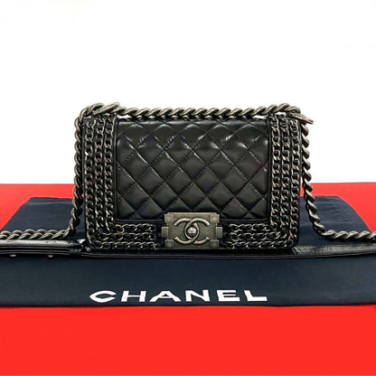 CHANEL Shoulder Bag leather black COCO Mark Boy chanel Women