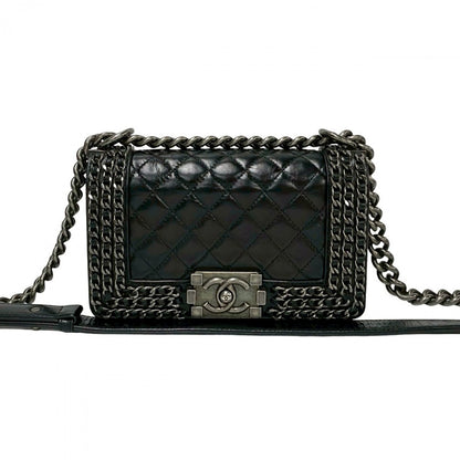 CHANEL Shoulder Bag leather black COCO Mark Boy chanel Women