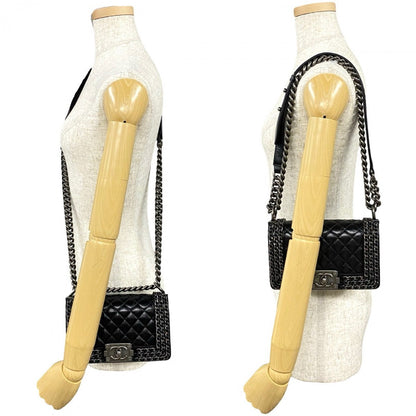 CHANEL Shoulder Bag leather black COCO Mark Boy chanel Women