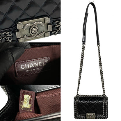CHANEL Shoulder Bag leather black COCO Mark Boy chanel Women
