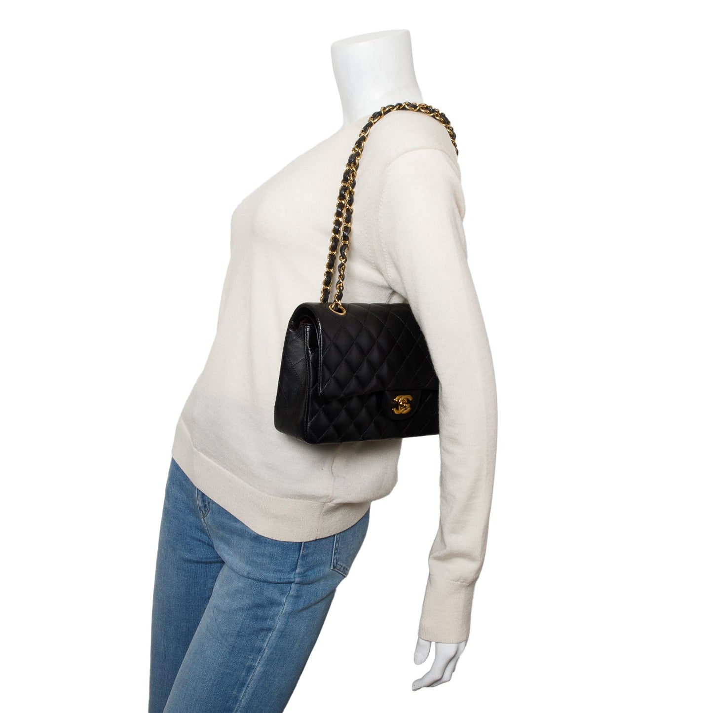 Chanel 2022 Black Quilted Lambskin Leather Classic Medium Double Flap Bag
