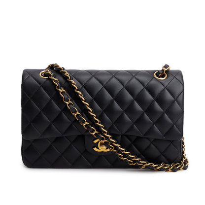 Chanel 2022 Black Quilted Lambskin Leather Classic Medium Double Flap Bag
