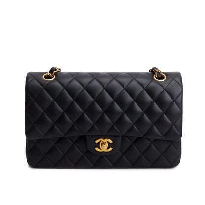 Chanel 2022 Black Quilted Lambskin Leather Classic Medium Double Flap Bag
