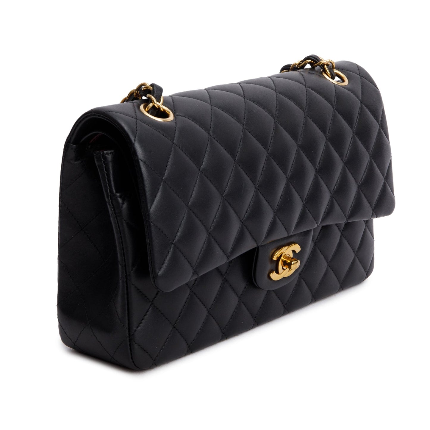 Chanel 2022 Black Quilted Lambskin Leather Classic Medium Double Flap Bag