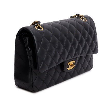 Chanel 2022 Black Quilted Lambskin Leather Classic Medium Double Flap Bag