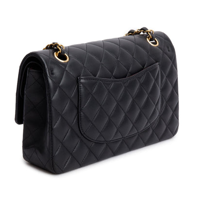 Chanel 2022 Black Quilted Lambskin Leather Classic Medium Double Flap Bag