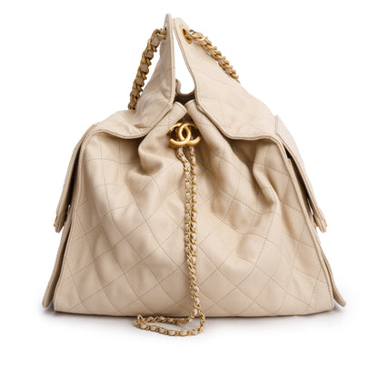Chanel Beige Caviar Leather 25 Small Bucket Bag