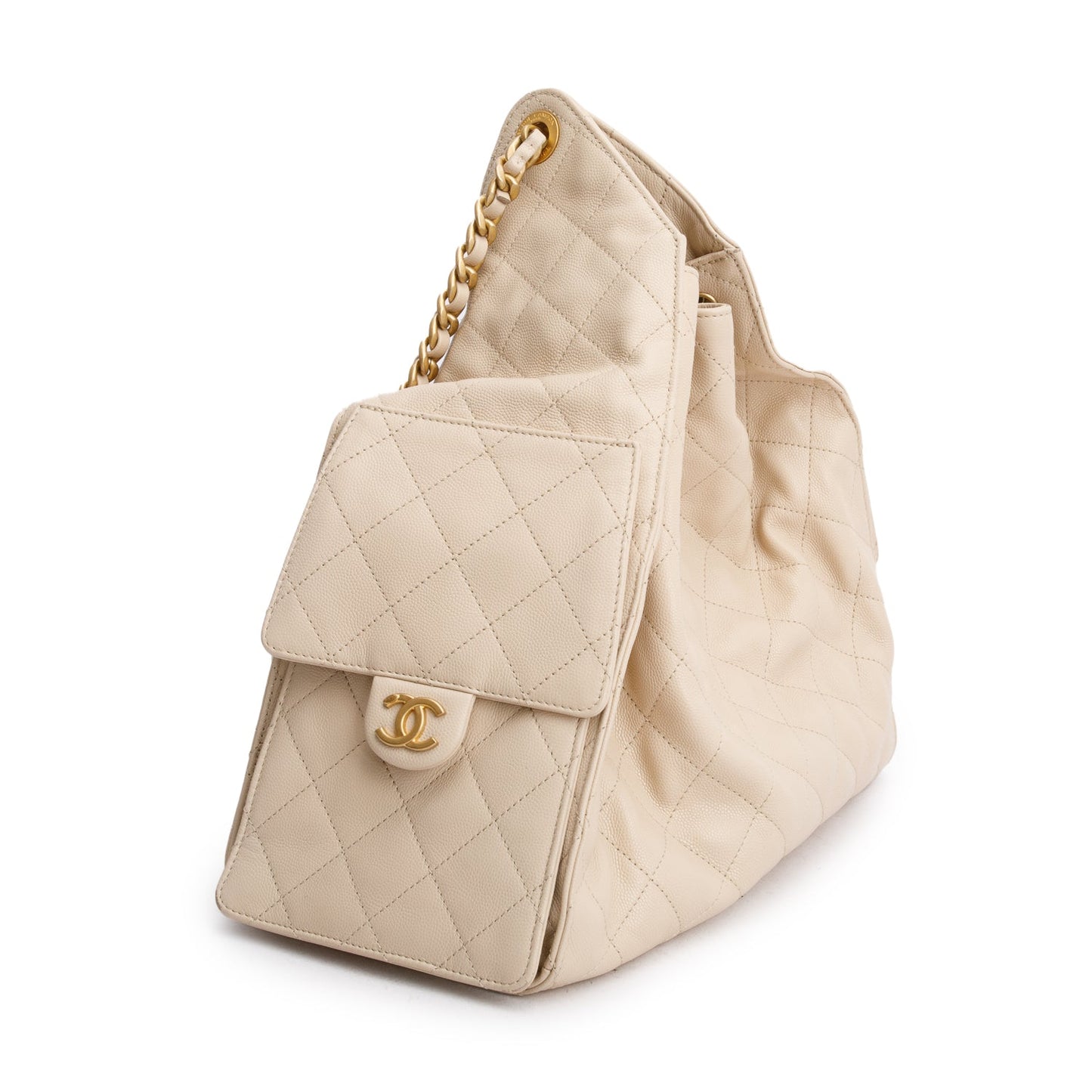 Chanel Beige Caviar Leather 25 Small Bucket Bag