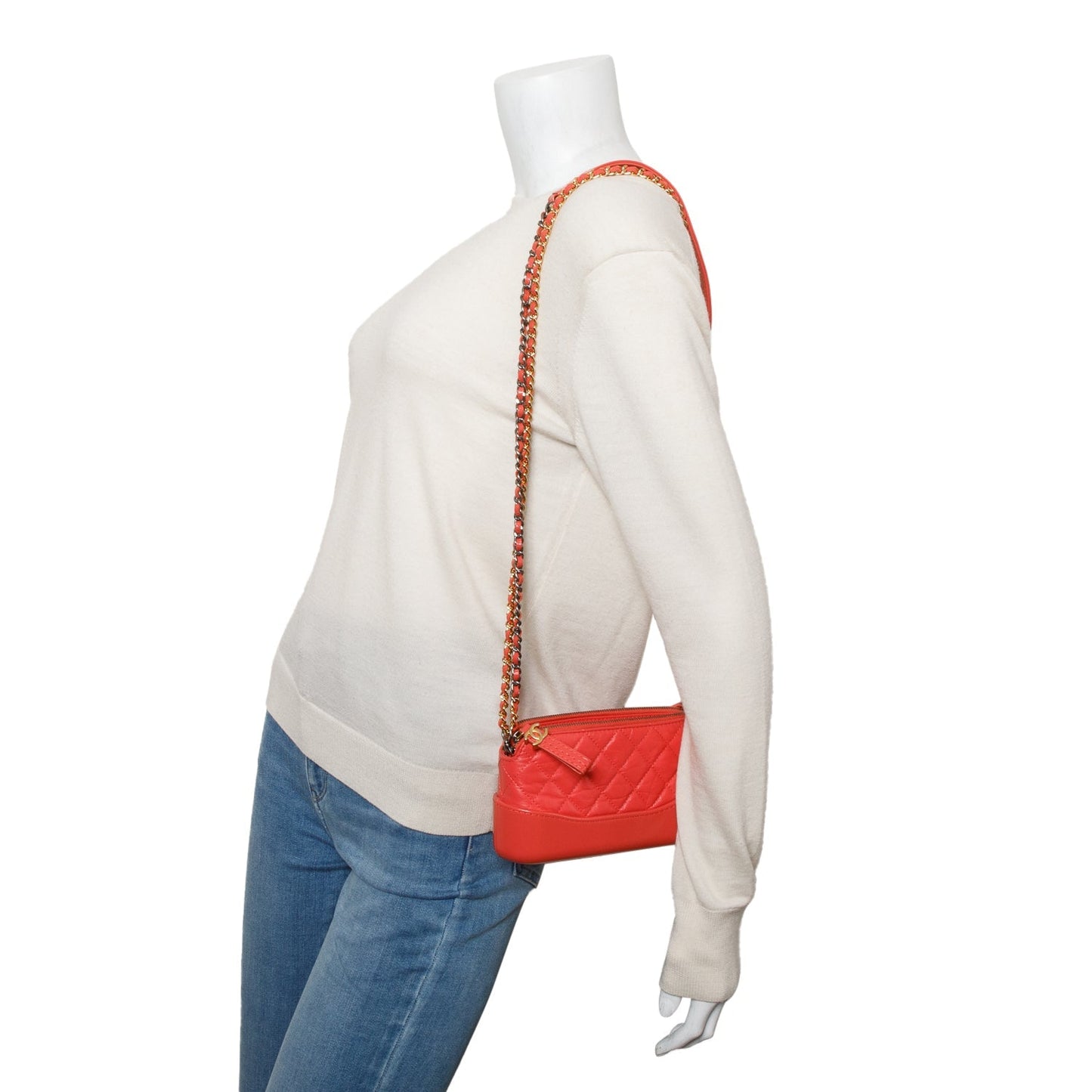 Chanel Pink Aged Calfskin Quilted Gabrielle Clutch on Chain
