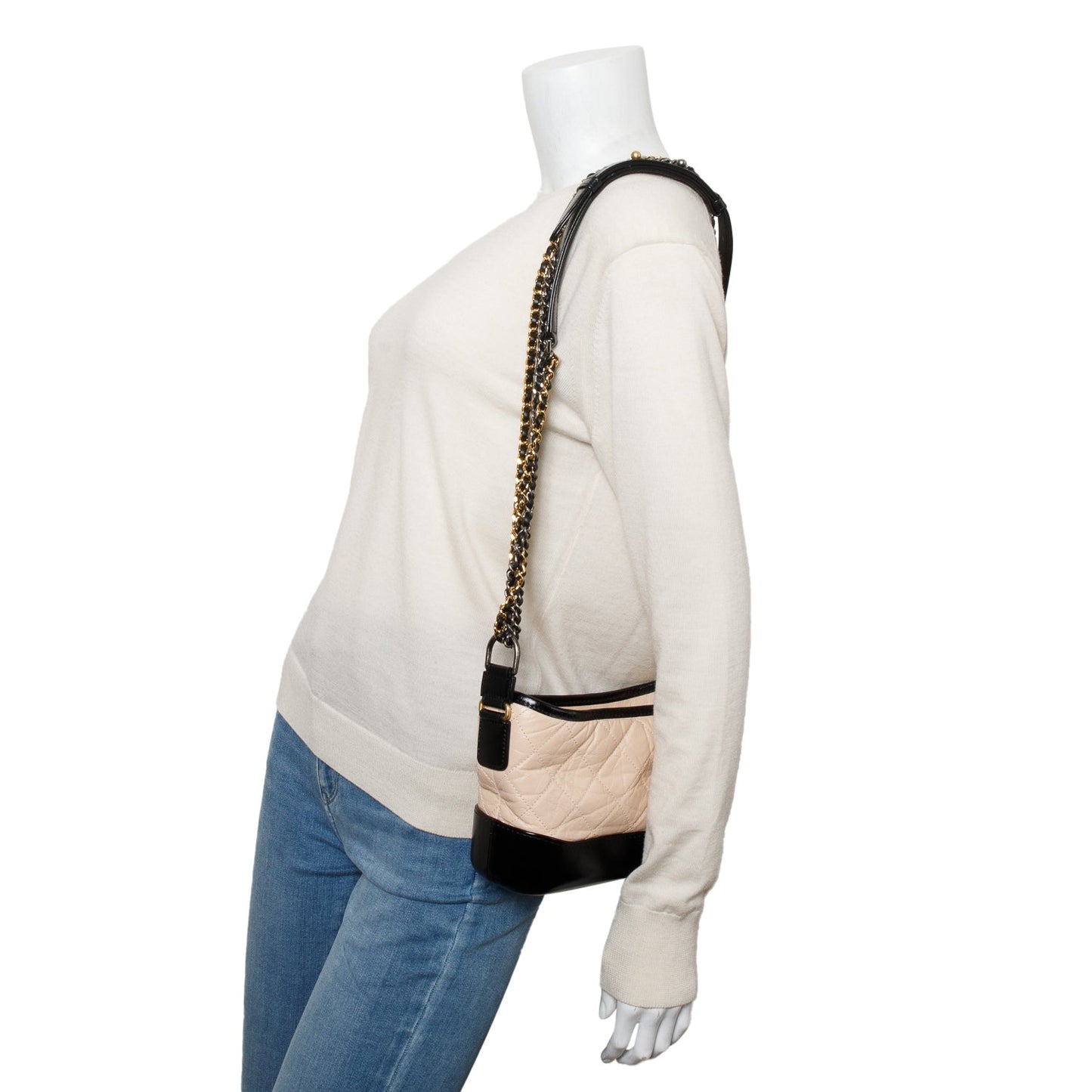 Chanel Black & Beige Aged Calfskin Leather Small Gabrielle Hobo