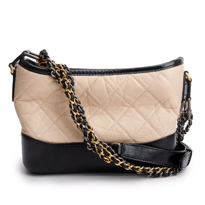 Chanel Black & Beige Aged Calfskin Leather Small Gabrielle Hobo