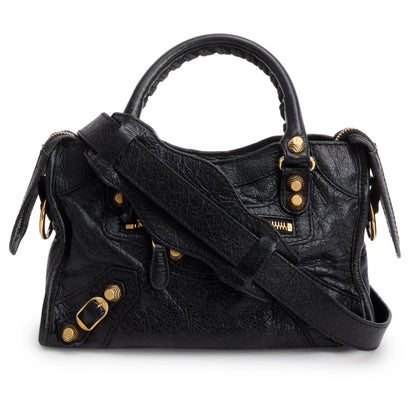 Balenciaga Black Arena Lambskin Leather Classic Mini City Bag