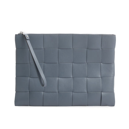 Bottega Veneta Grey Nappa Max Intrecciato Large Cassette Flat Zip Pouch