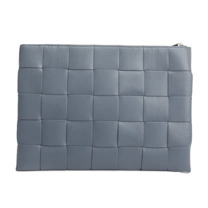 Bottega Veneta Grey Nappa Max Intrecciato Large Cassette Flat Zip Pouch