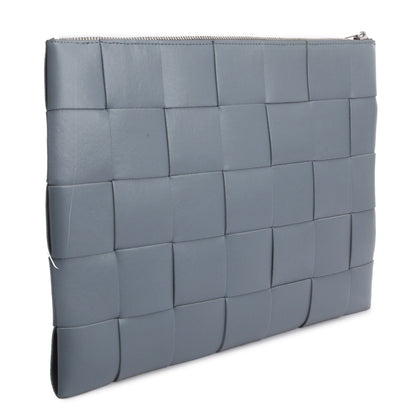 Bottega Veneta Grey Nappa Max Intrecciato Large Cassette Flat Zip Pouch