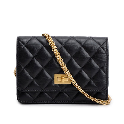 Chanel Black Aged Lambskin Quilted Mini Reissue Wallet on Chain