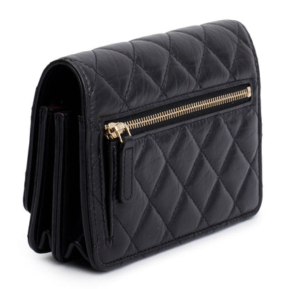 Chanel Black Aged Lambskin Quilted Mini Reissue Wallet on Chain