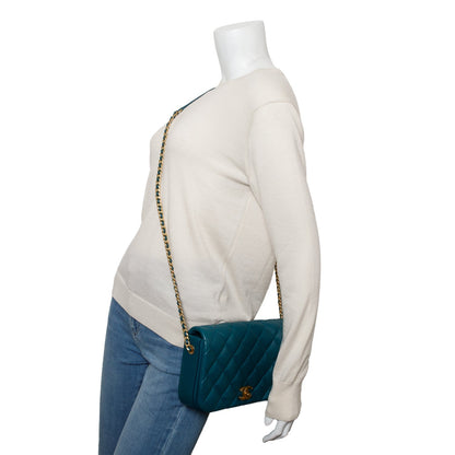Chanel 2020 Teal Calfskin Quilted Medium Nailed CC Flap Bag