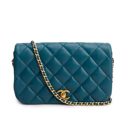 Chanel 2020 Teal Calfskin Quilted Medium Nailed CC Flap Bag