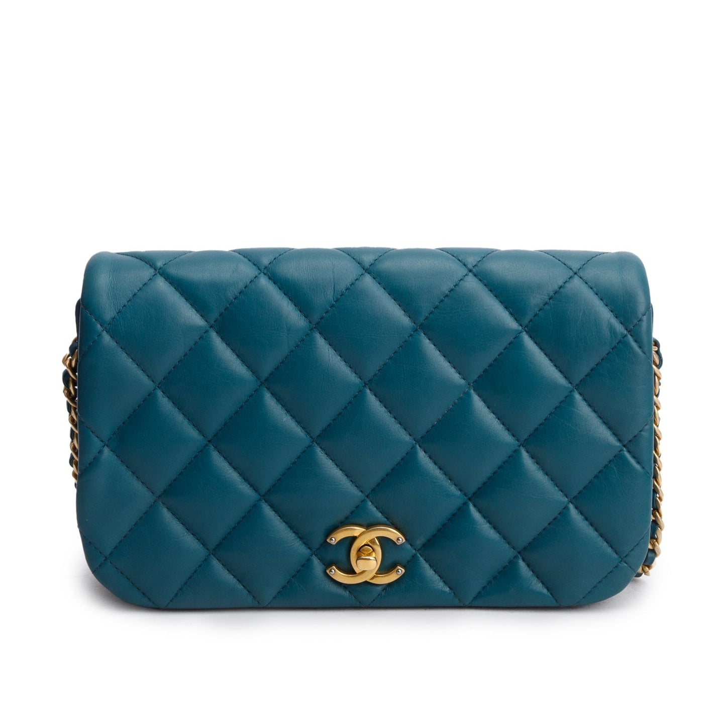 Chanel 2020 Teal Calfskin Quilted Medium Nailed CC Flap Bag