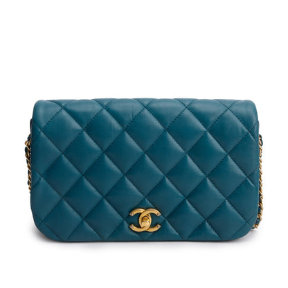 Chanel 2020 Teal Calfskin Quilted Medium Nailed CC Flap Bag