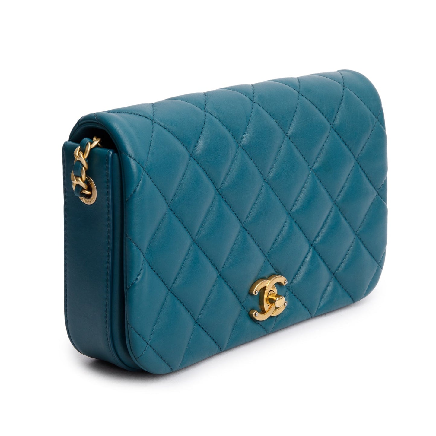 Chanel 2020 Teal Calfskin Quilted Medium Nailed CC Flap Bag