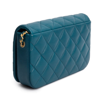 Chanel 2020 Teal Calfskin Quilted Medium Nailed CC Flap Bag