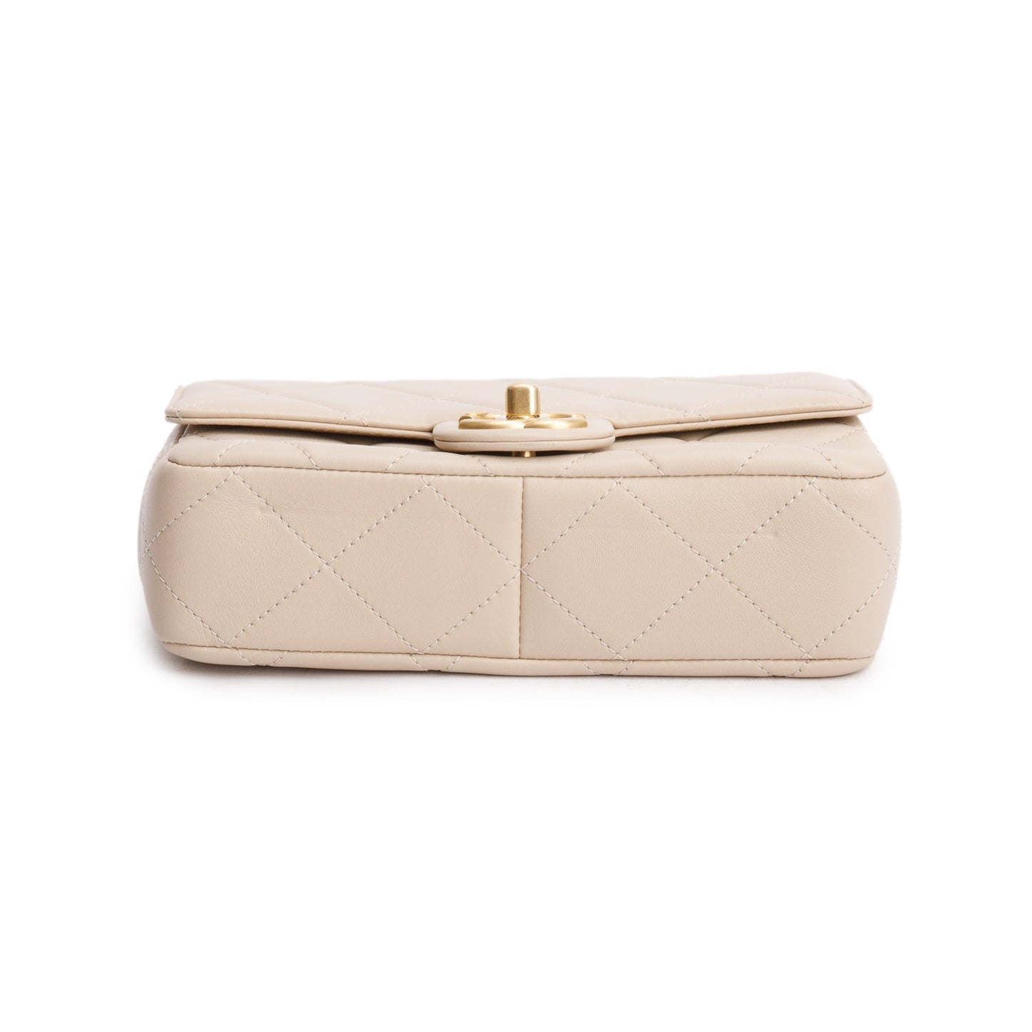 Chanel 2025 Beige Quilted Lambskin Top Handle Flap Pearl Purse