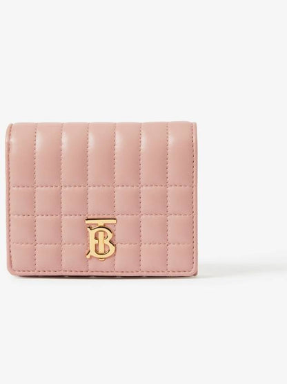 Luxury Burberry Lola Quilted Leather Folding Wallet Dusty Pink
