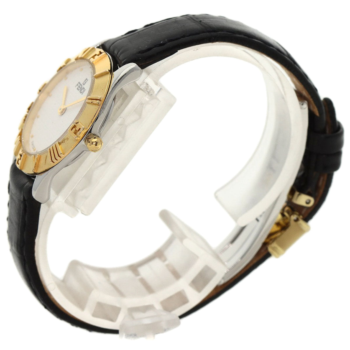 FENDI Watches Quartz 2000L Stainless Steel, Leather, Gold Plated gold Round face white dial Women