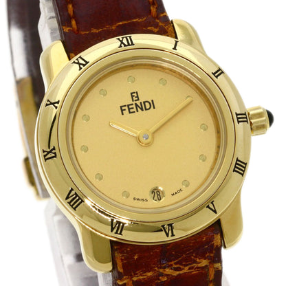 FENDI Watches Quartz 860L Gold Plated, Leather gold Round face gold dial Women