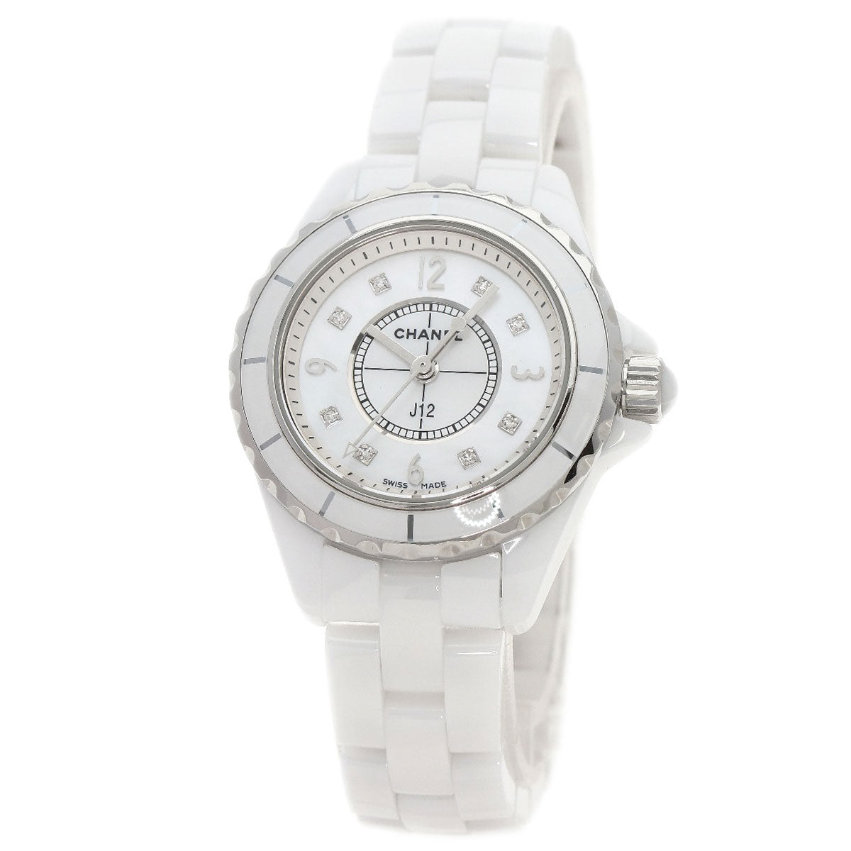 CHANEL Watches Quartz H2570 ceramic Silver J12 1.1" Shell 8P Diamond White shell dial