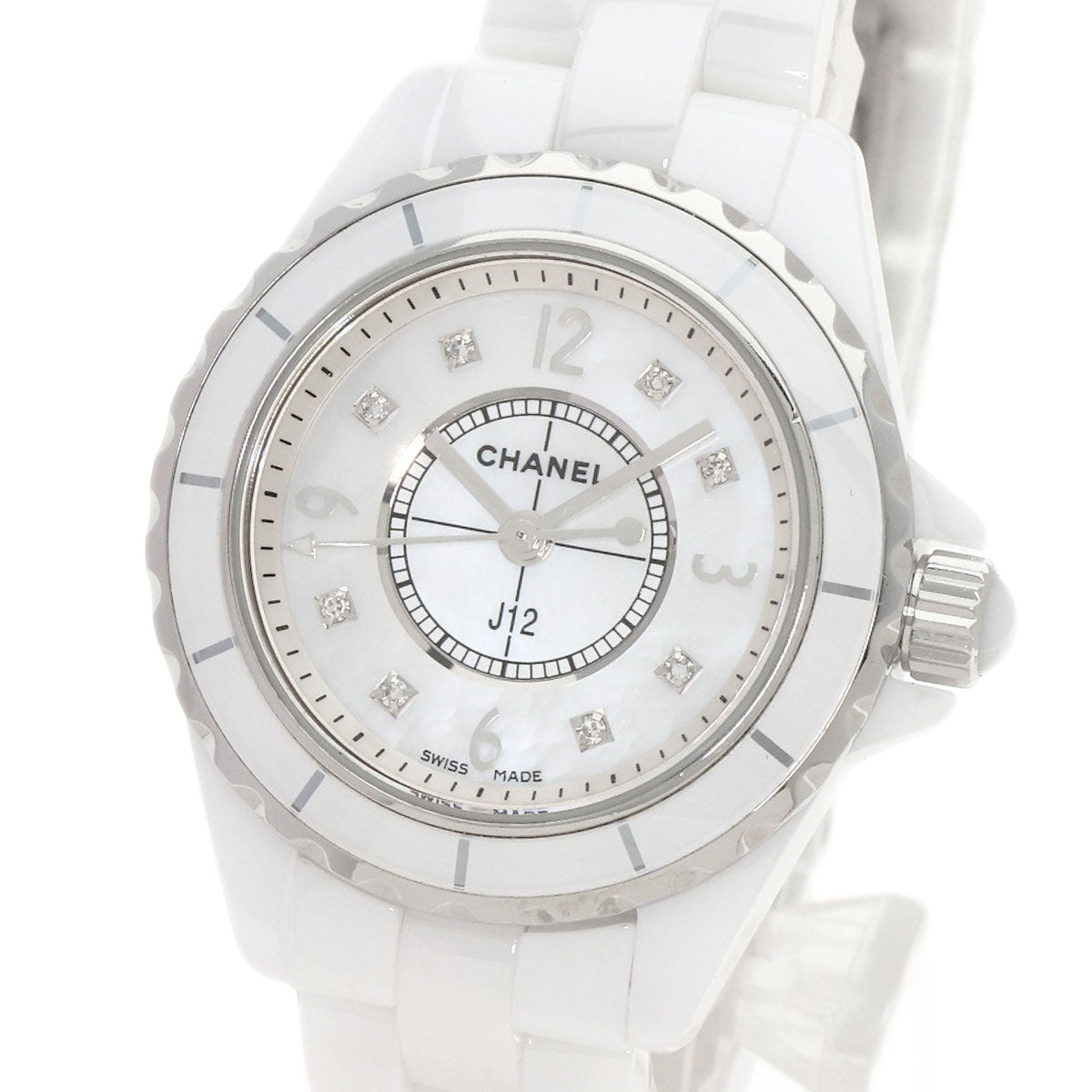CHANEL Watches Quartz H2570 ceramic Silver J12 1.1" Shell 8P Diamond White shell dial