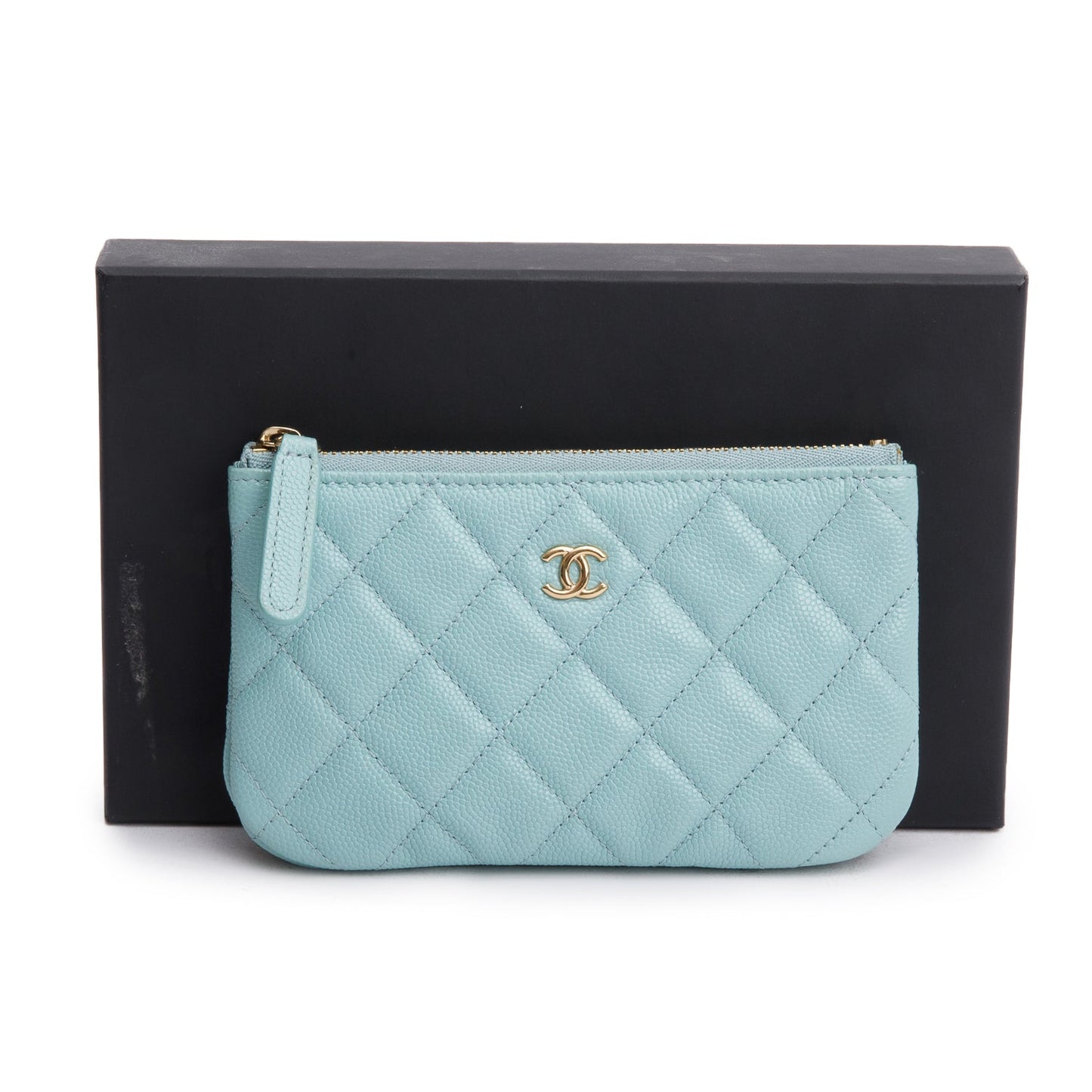 Chanel Turquoise Caviar Leather Classic Mini O-Case Zipped Pouch
