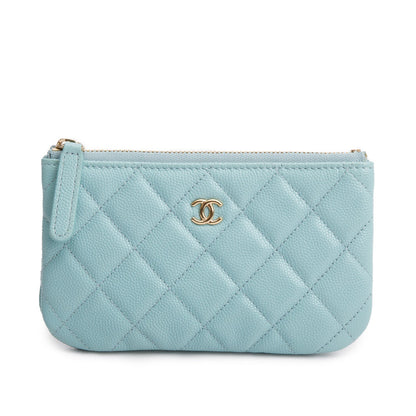 Chanel Turquoise Caviar Leather Classic Mini O-Case Zipped Pouch
