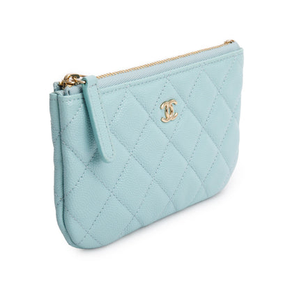 Chanel Turquoise Caviar Leather Classic Mini O-Case Zipped Pouch
