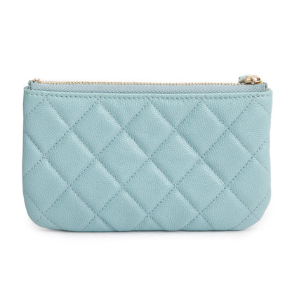 Chanel Turquoise Caviar Leather Classic Mini O-Case Zipped Pouch