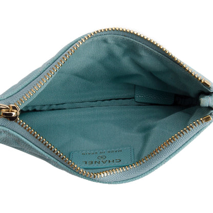 Chanel Turquoise Caviar Leather Classic Mini O-Case Zipped Pouch