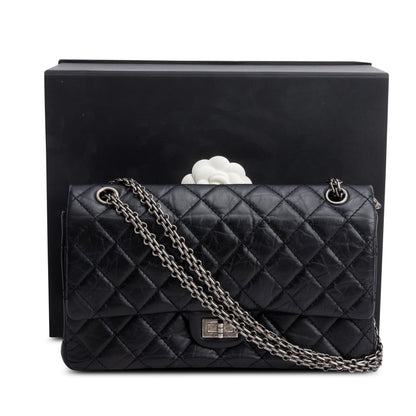 Chanel Black Aged Calfskin Leather 2.55 Reissue 226 Double Flap Bag