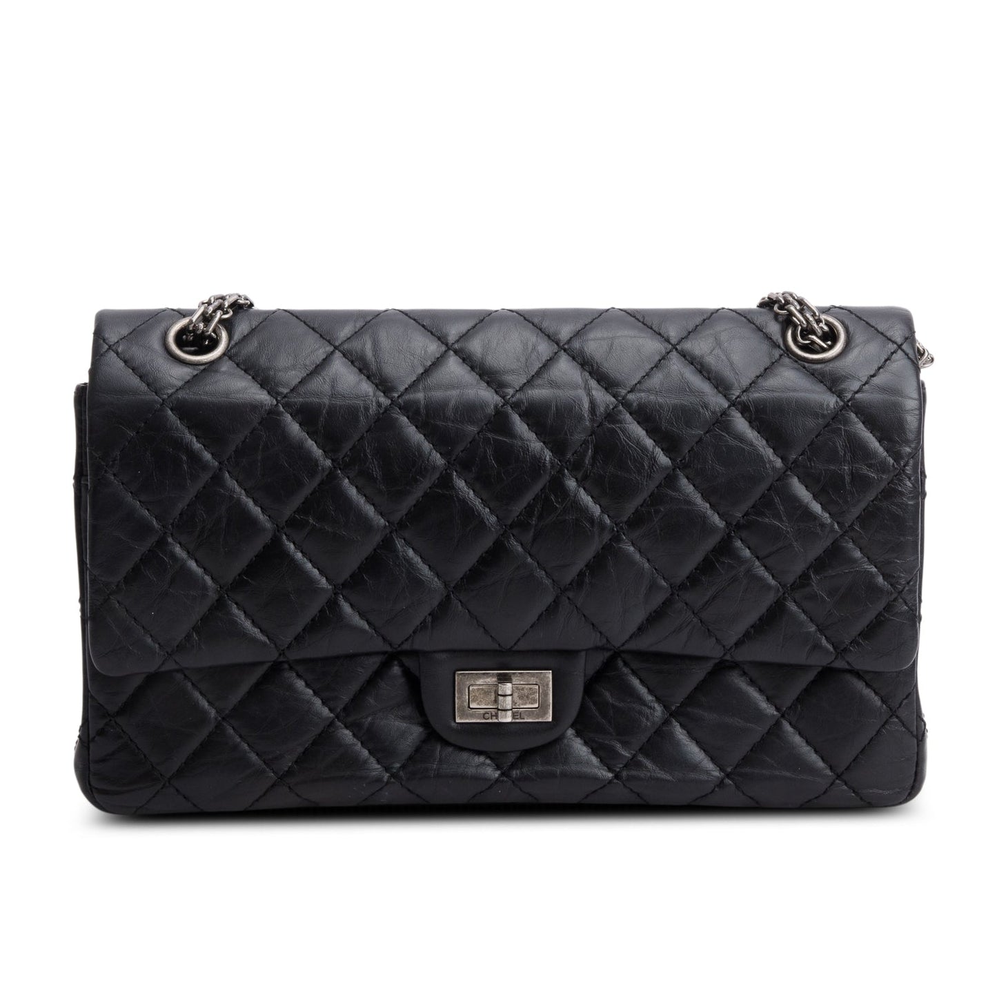Chanel Black Aged Calfskin Leather 2.55 Reissue 226 Double Flap Bag