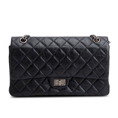 Chanel Black Aged Calfskin Leather 2.55 Reissue 226 Double Flap Bag