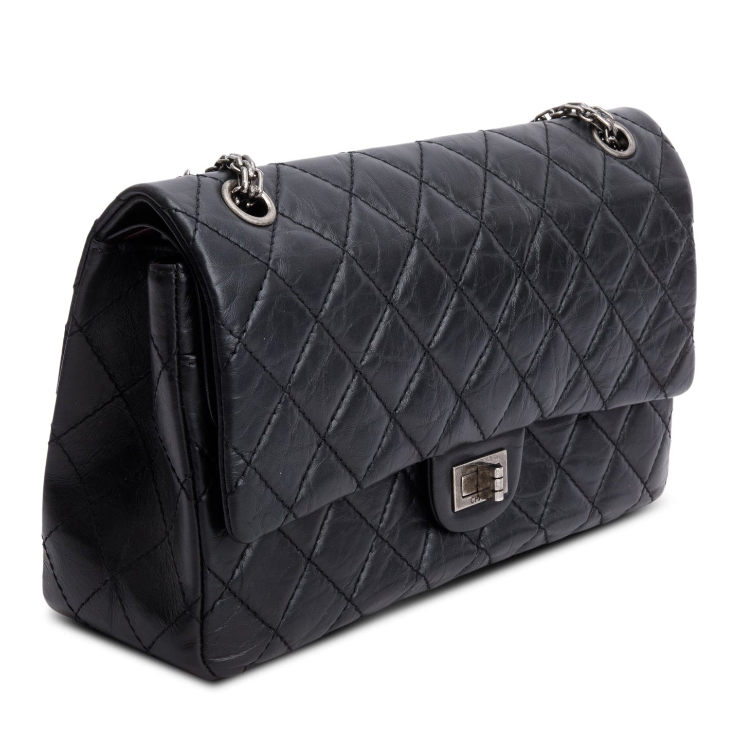 Chanel Black Aged Calfskin Leather 2.55 Reissue 226 Double Flap Bag