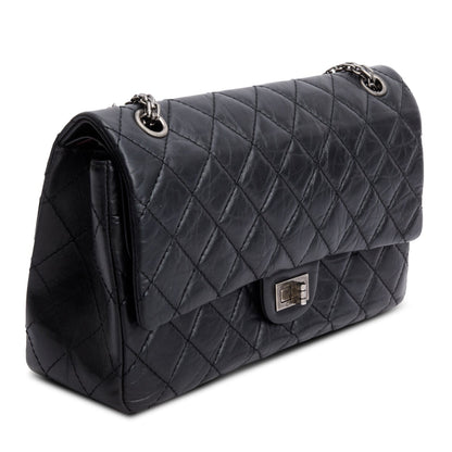 Chanel Black Aged Calfskin Leather 2.55 Reissue 226 Double Flap Bag