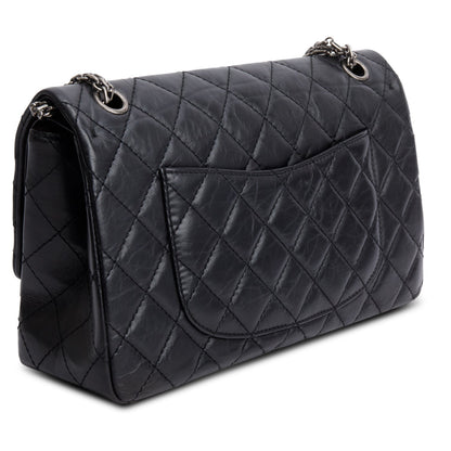 Chanel Black Aged Calfskin Leather 2.55 Reissue 226 Double Flap Bag