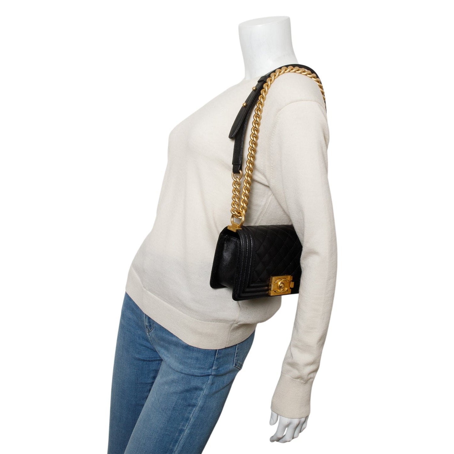 Chanel 2024 Black Caviar Leather Small Boy Bag