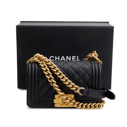 Chanel 2024 Black Caviar Leather Small Boy Bag