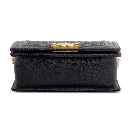 Chanel 2024 Black Caviar Leather Small Boy Bag